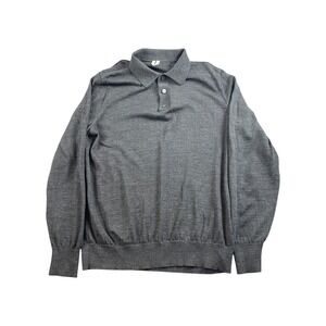 ARKET Long Sleeve Merino Wool Polo Shirt Men's M‎ Grey Button Up Casual Knit